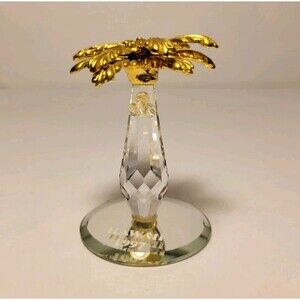 1997 Palm Tree Coconut on Glass Hawaii Crystal Figurine 2” Pineapple Vtg